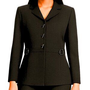 Kasper Black Tailored Blazer, Belted Waist Trim With Buckles, 4 Button, Sz: 2P